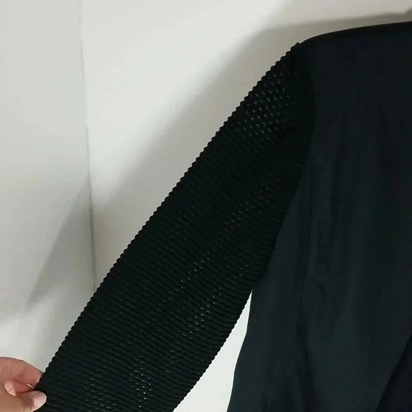 {Ming Wang} Black Mesh Long Sleeves Collar Tapered Back Open Jacket - Picture 8 of 17